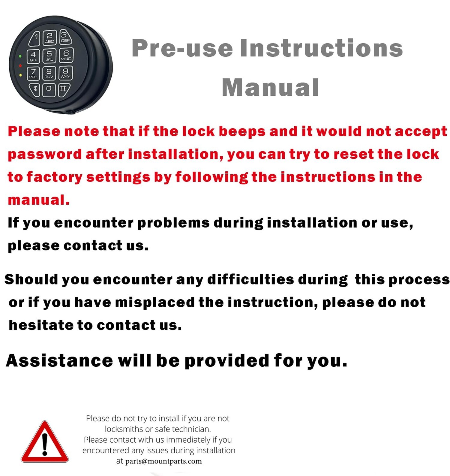 High Security Electronic Safe Lock Replacement Keypad with Solenoid Lock & 2 ...