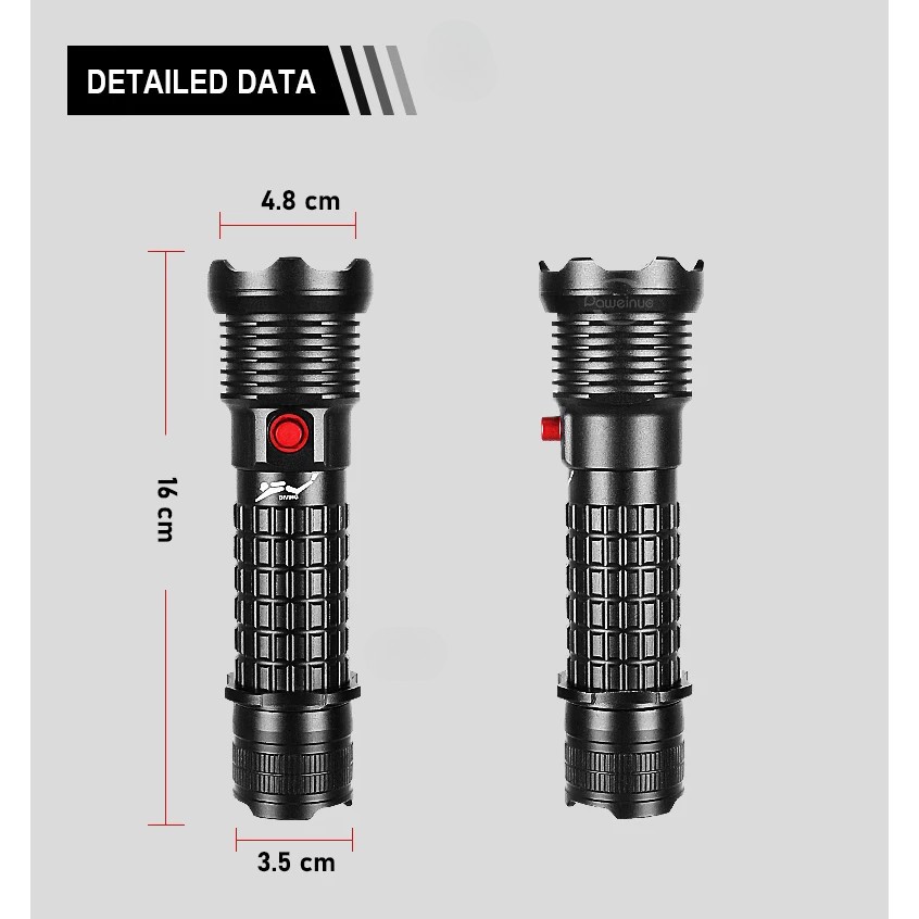 Diving Flashlight 50 Meters Underwater Lantern Searchlight Scuba Lamp US