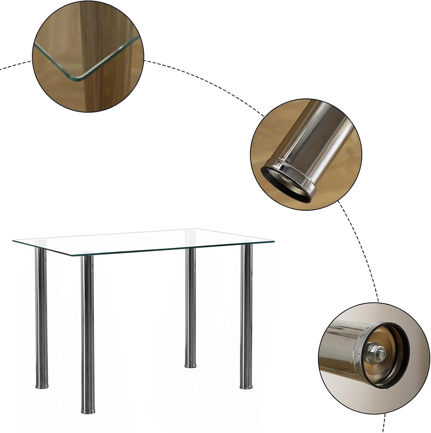43.3-Inch Silver Modern Kitchen & Dining Table - Stylish & Compact Design