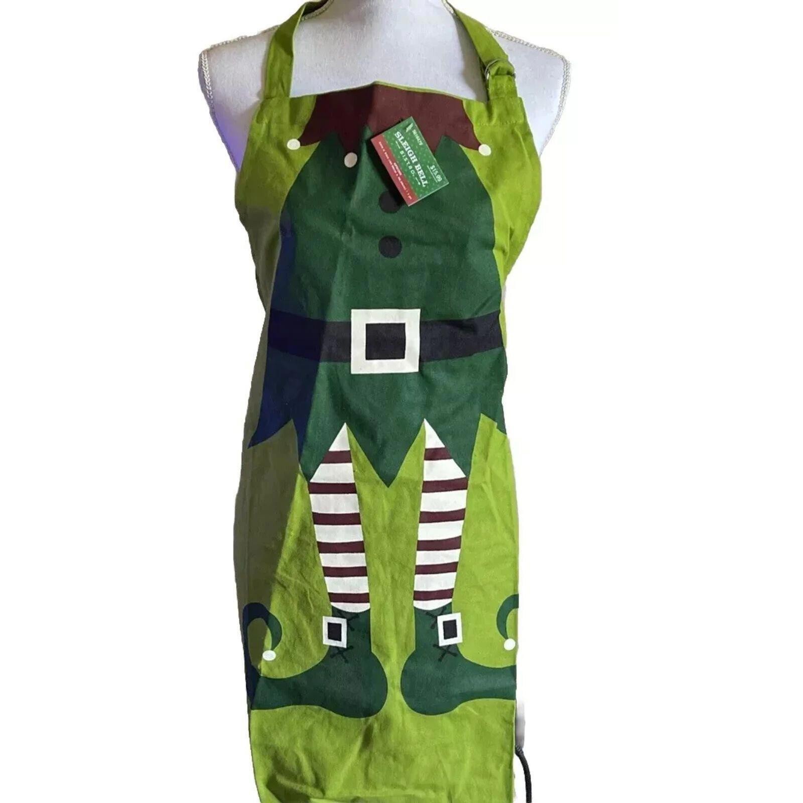 Elf Apron Christmas Holiday Sleigh Bell Bistro Brand New Sz 24” X 34”