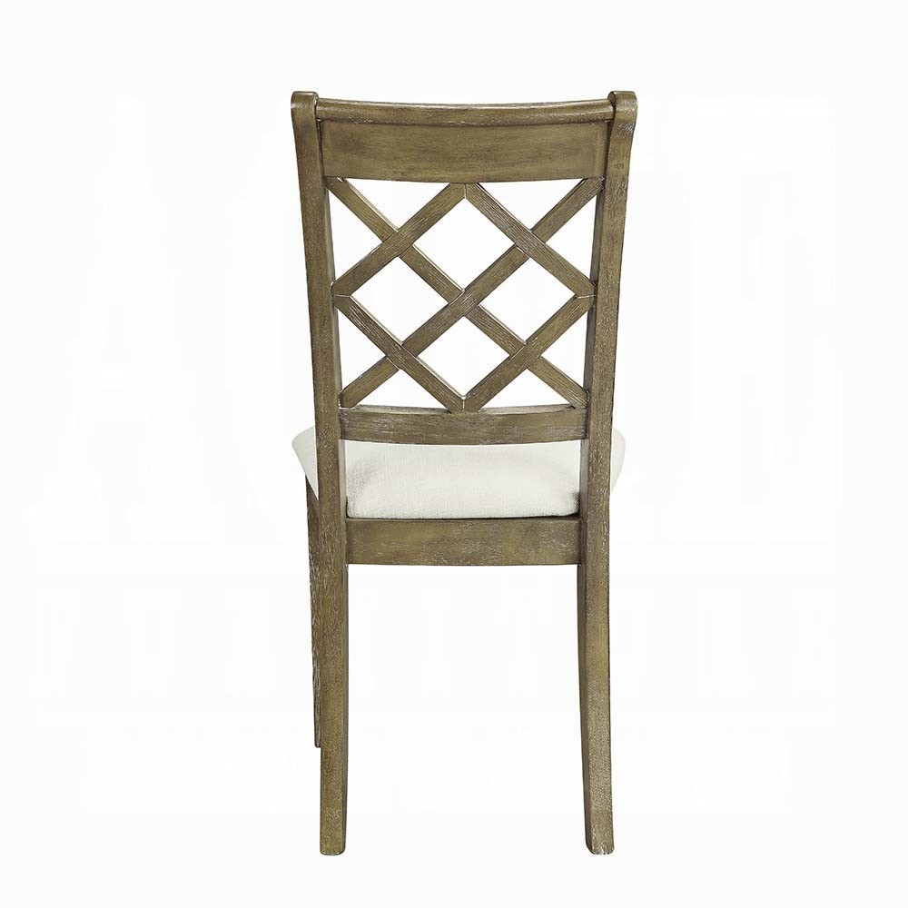 Beige and Rustic Oak Lattice Back Side Chairs