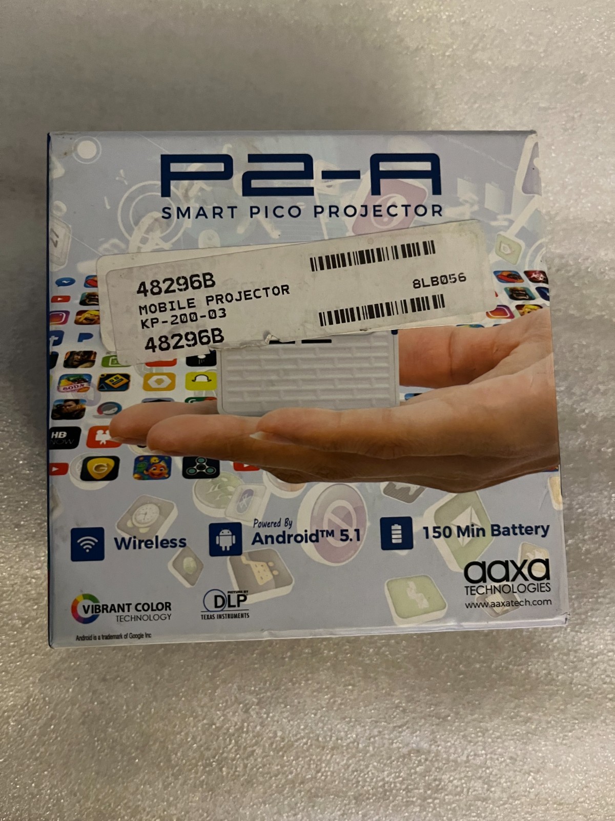 AAXA P2-A Smart Pico Portable Projector- Wireless WiFi- USB- 1GB RAM- 8GB Memory