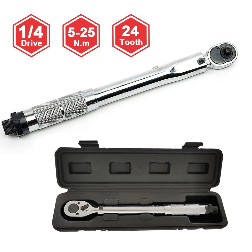 1/4" Drive Adjustable Ratchet Click Torque Wrench Hand Tools 5-25Nm With Case US