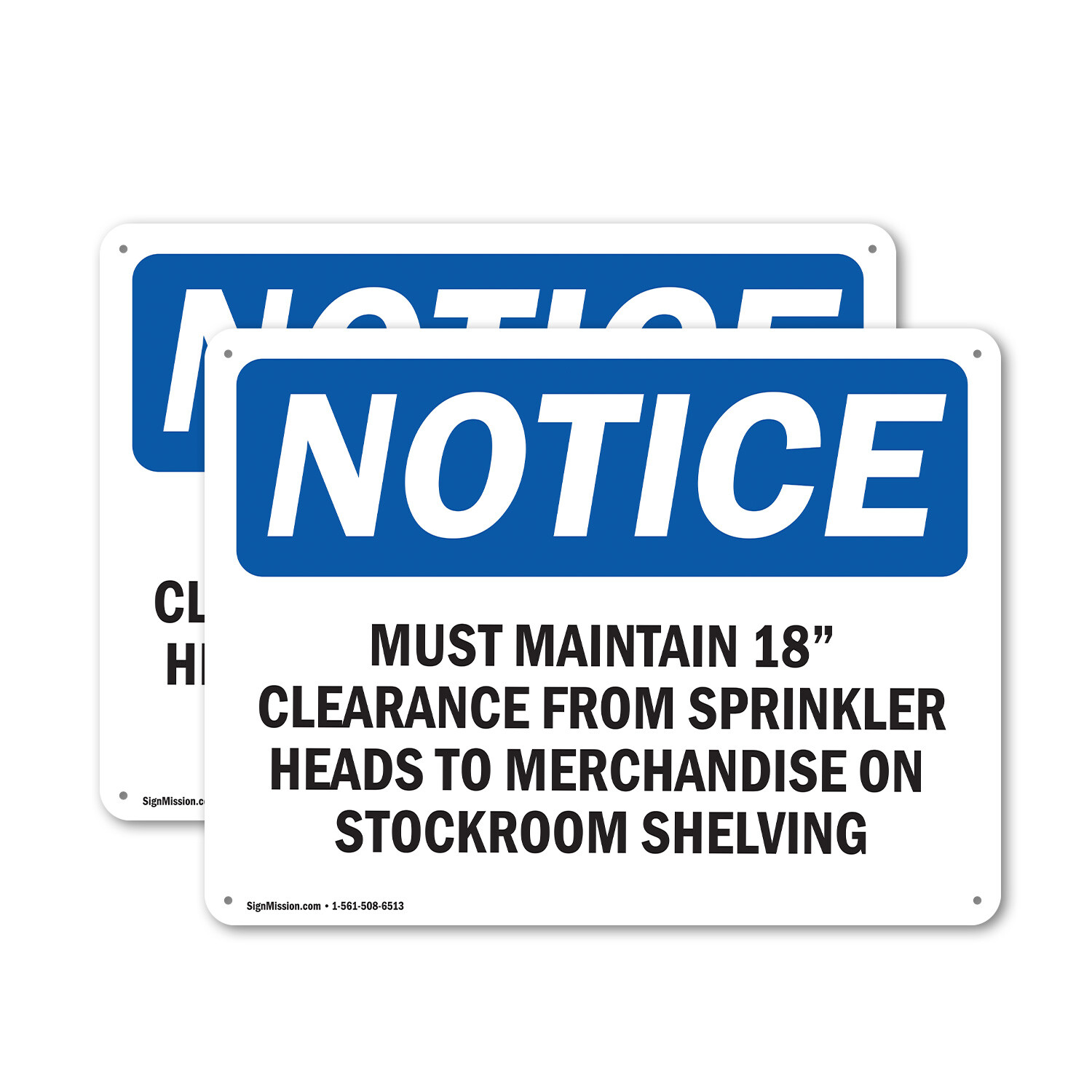 (2 Pack) Must Maintain 18 Clearance From Sprinkler OSHA Notice Sign Decal Metal