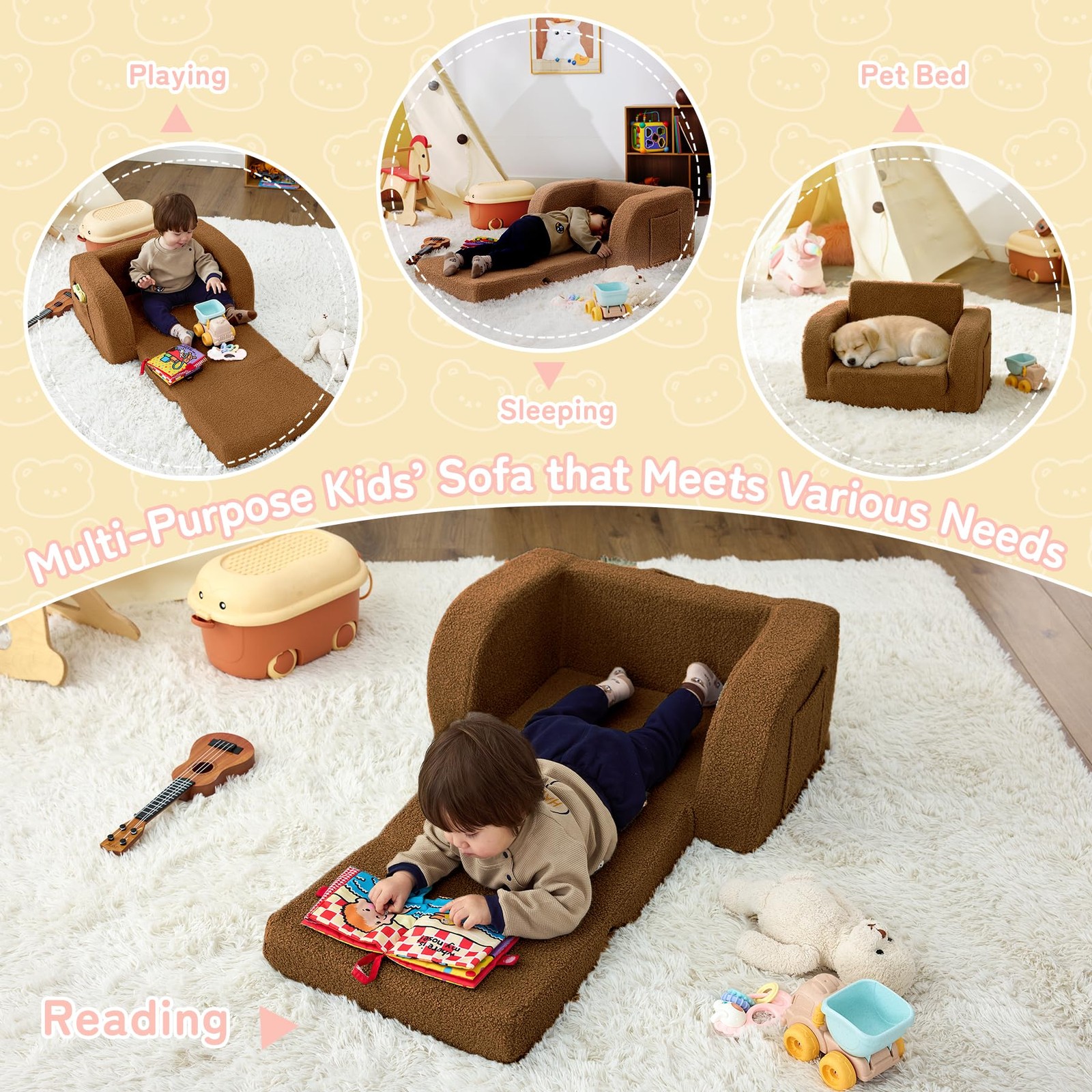 Toddler Couch, 2-in-1 Toddler Chairs Comfy 1-3 Years Old, Toddler Chair for G...