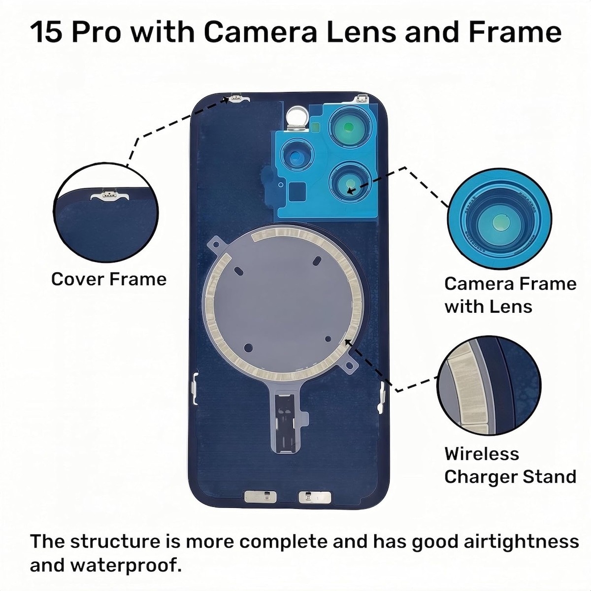 Back Glass for iPhone 15 Pro, 15 Pro Max , with Metal / Magnet / NFC US Shipping
