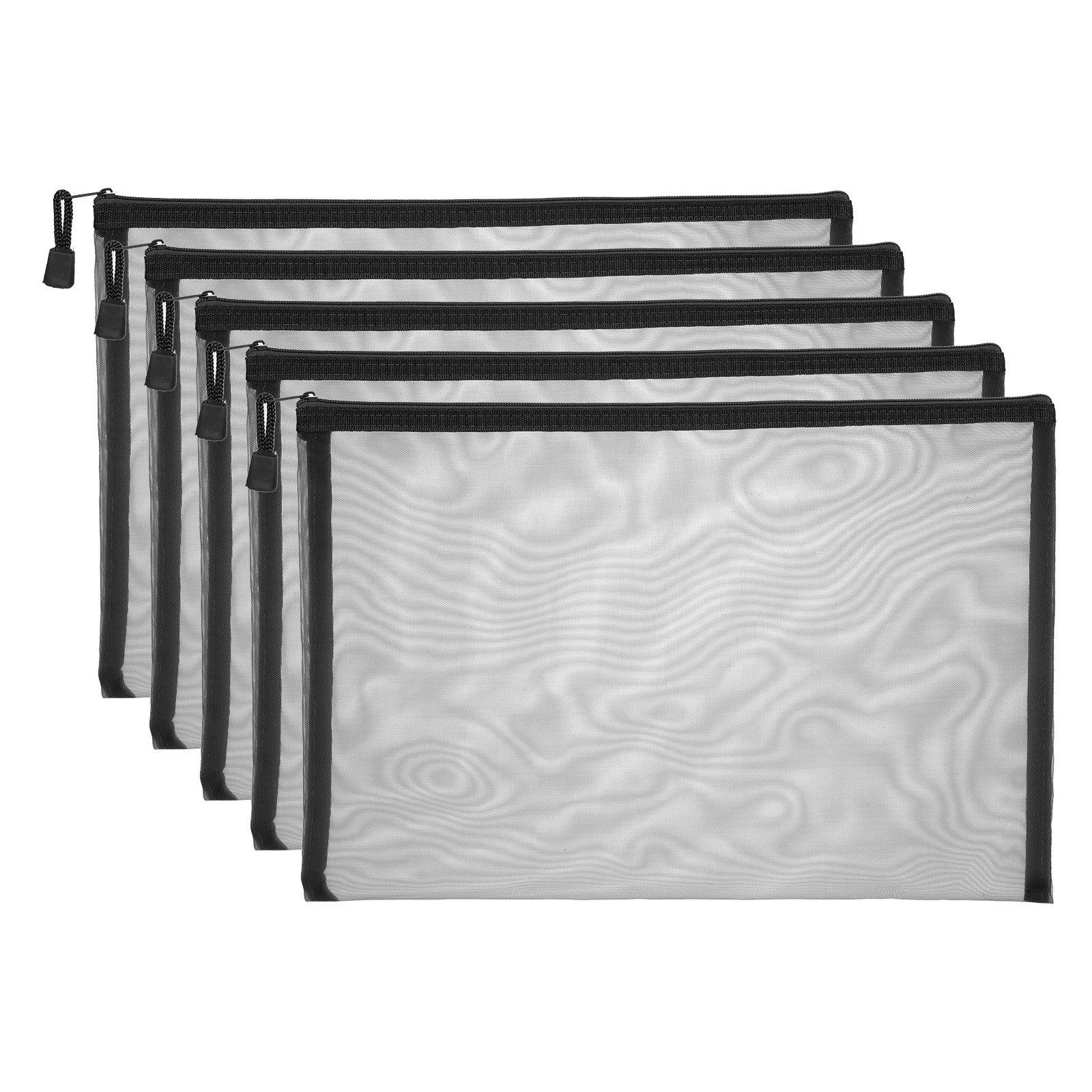 A4 Mesh Zipper Pouch Bags, 5 PCS Mesh Bags with Zipper, 34x24cm, Black