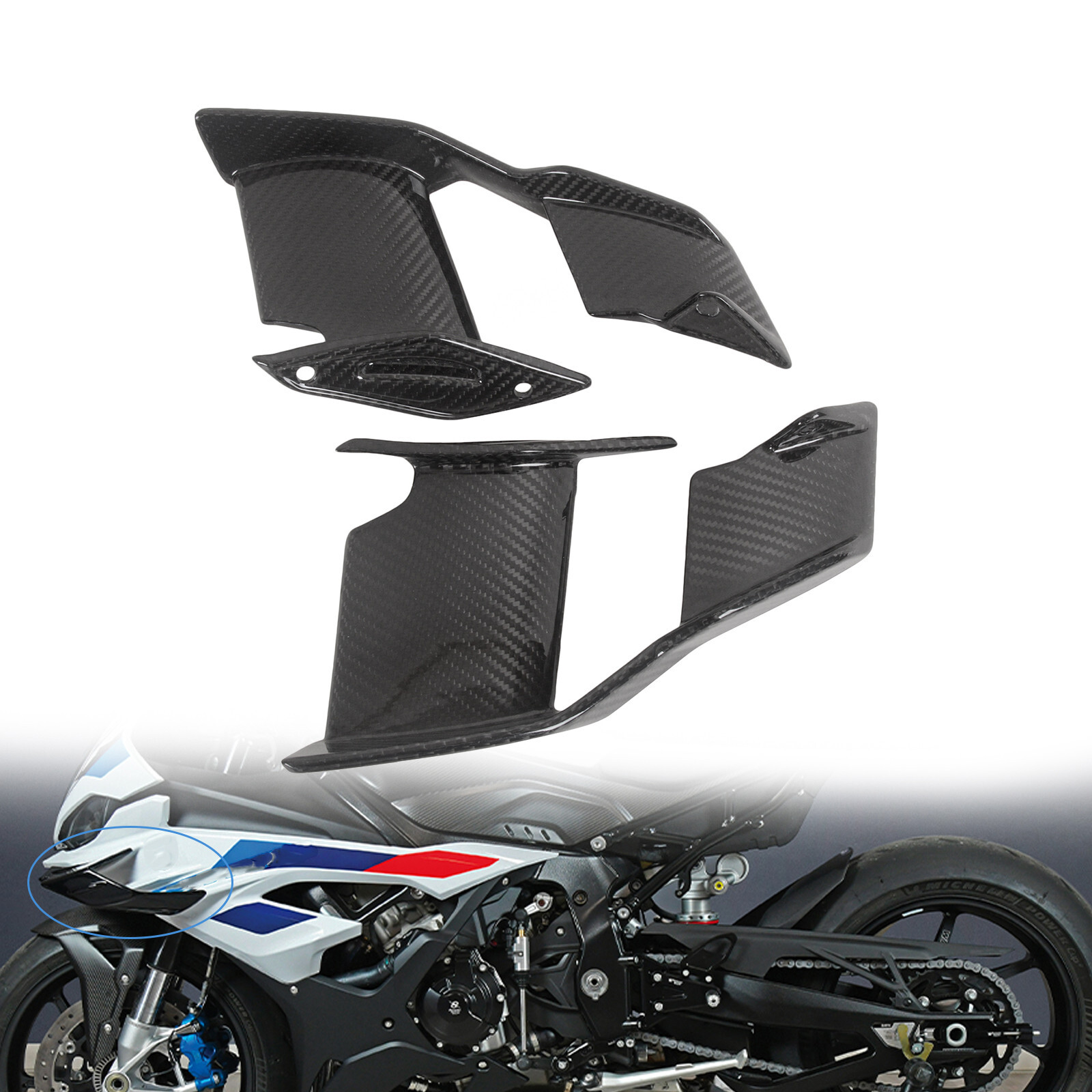 100% Carbon Fiber Front Spoiler Winglets For BMW S1000R/M1000R 2023-2024