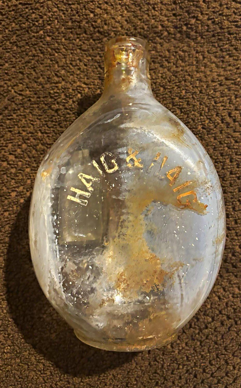 Haig & Haig Clear Glass Liquor Bottle Flask Marked "HAIG & HAIG"