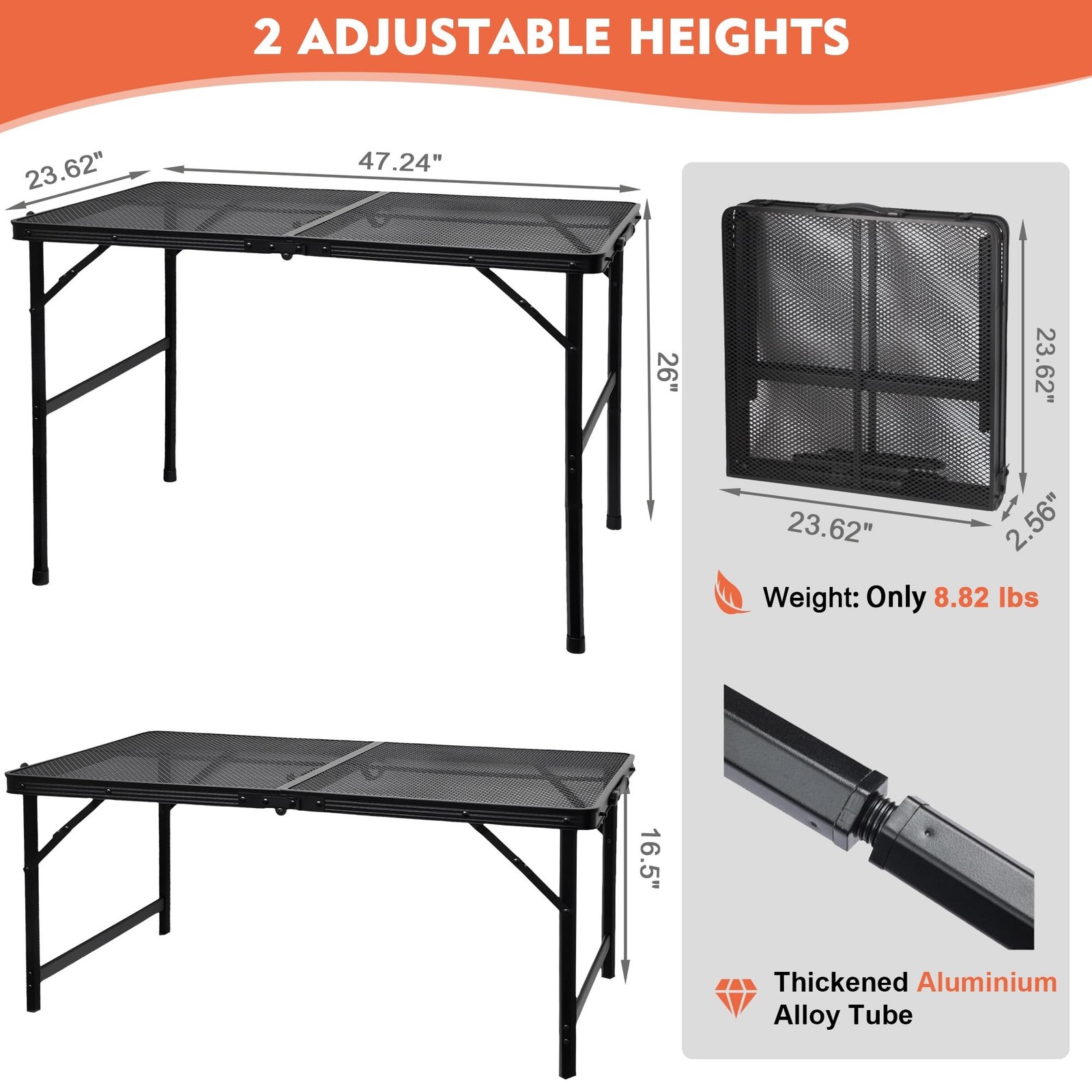 Camping Table with Mesh Desktop, Lightweight & Portable Folding Grill Table, ...