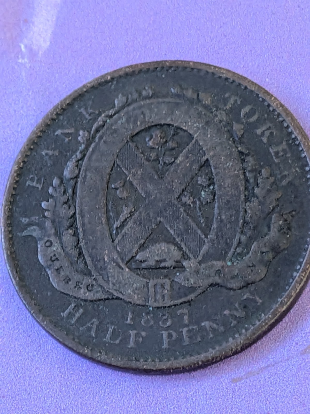 1837 Canada Bank Token 1/2 Half Penny/Sou Coin