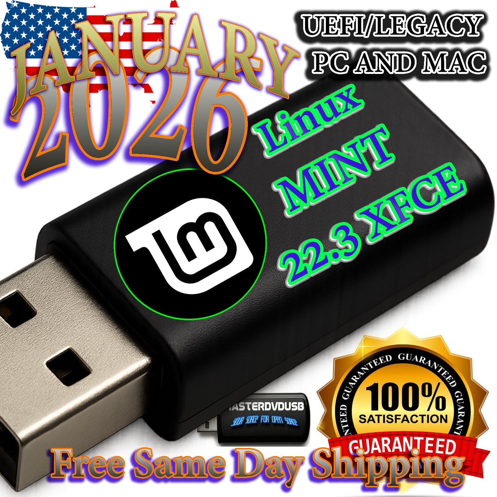 Linux Mint 22.3 XFCE ZENA – Bootable USB Flash Drive  January 2026 FAST SHIPPING