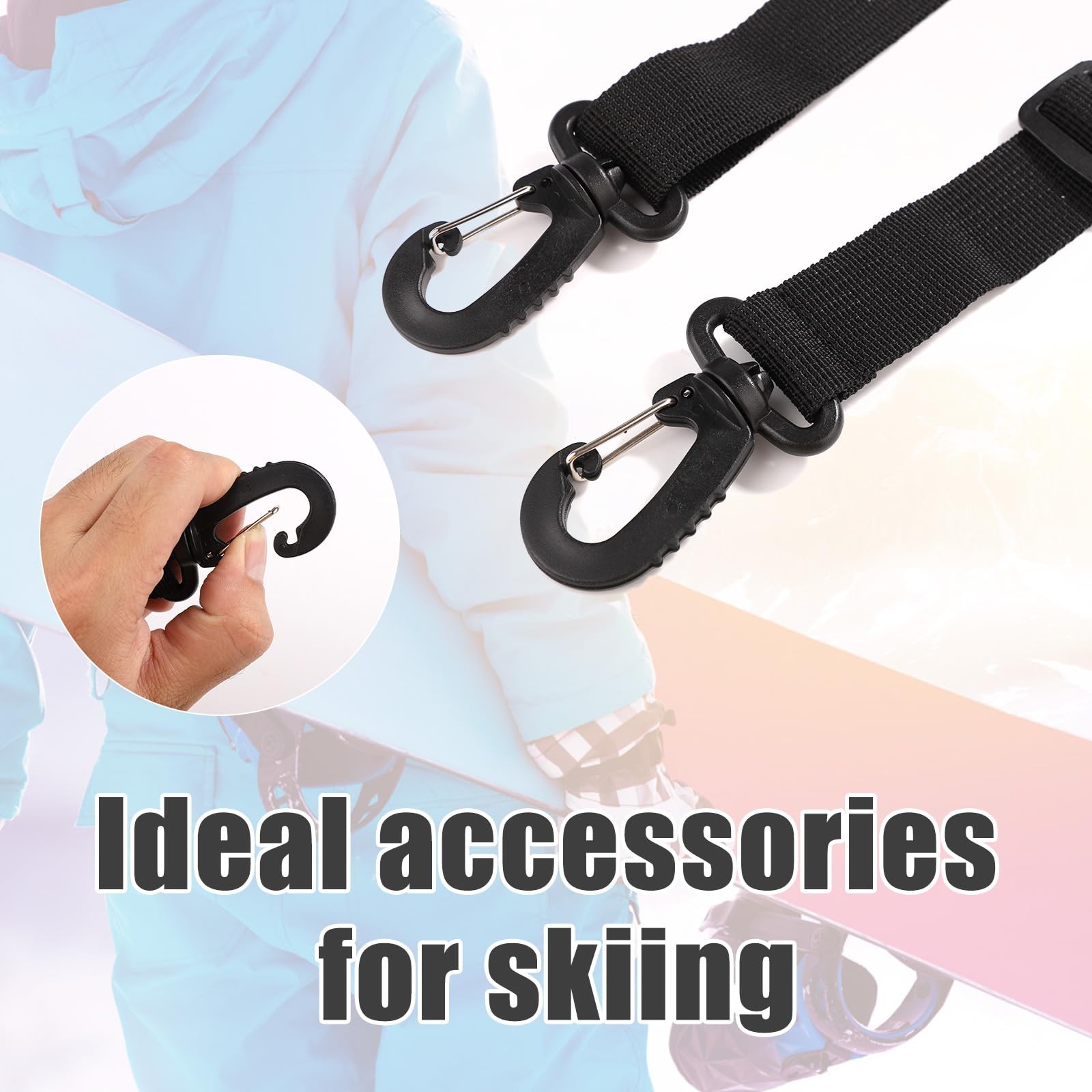 2pcs Portable Snowboard & Ski Carrier Straps - Adjustable Medium, Black
