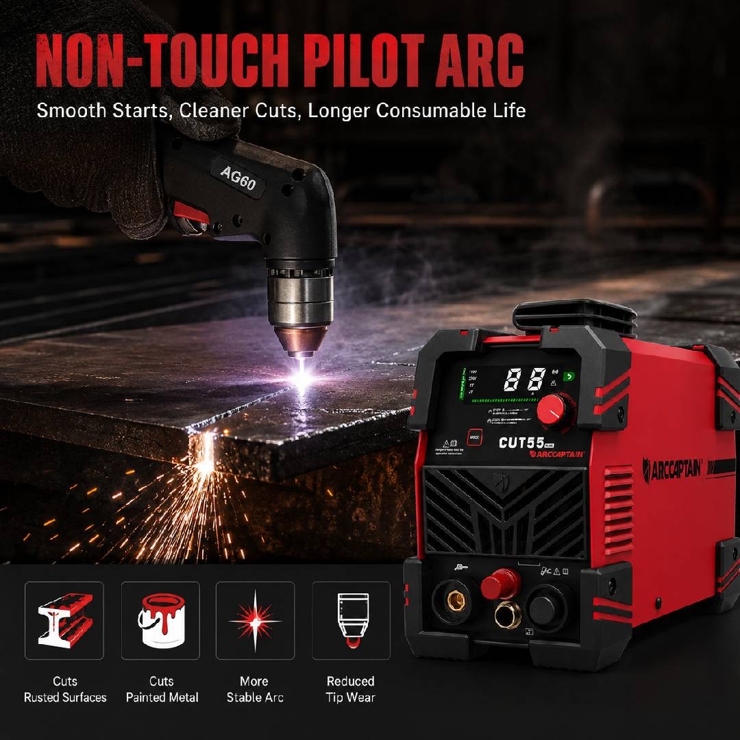 ARCCAPTAIN CUT55PLUS Plasma Cutter Non-Touch Pilot Arc 1/2" Clean Dual Voltage