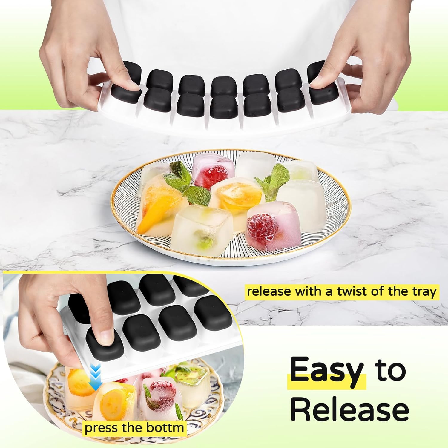 Ice Cube Tray 5 Pack, Stackable Silicone Ice Cube Trays with Lid– Easy Release R