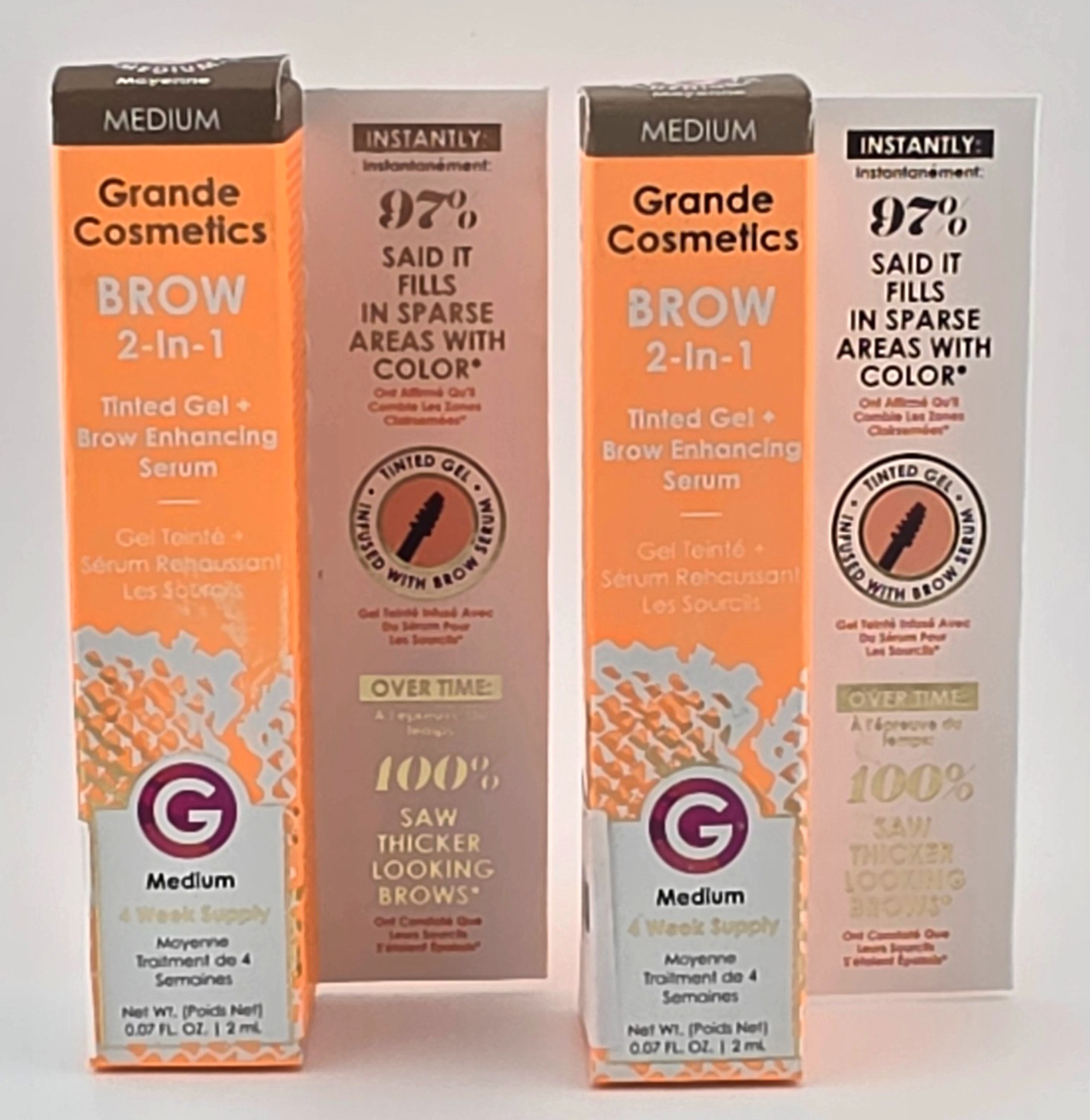 Grande Cosmetics 2 in 1 Brow Gel + Enhancing Serum 2ml Ea Medium Tint AS TIK TOK