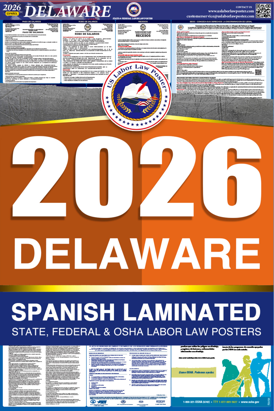 2026 Delaware DE LABOR LAW POSTER (Federal & State) Spanish Laminated