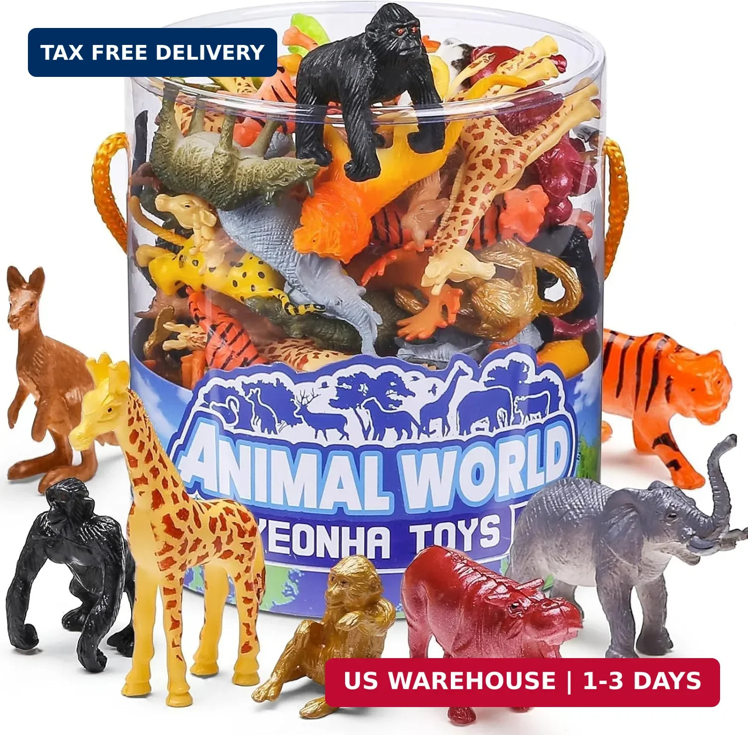 Yeonha Toys 60 Piece Mini Zoo Animal Toy with Gift Box, Realistic Small Plastic