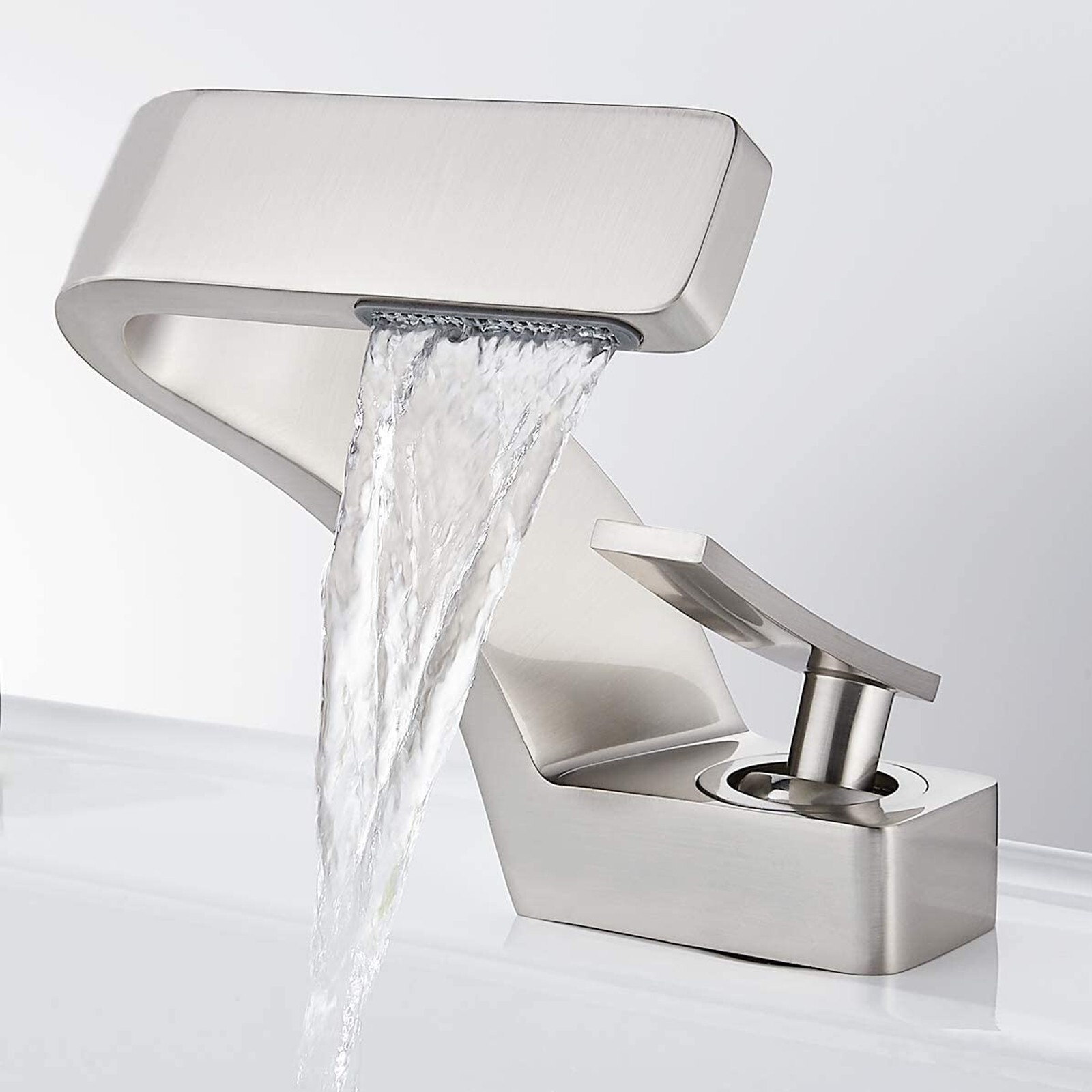 Waterfall Bathroom Sink Faucet 1 Hole Single Handle Vanity Mixer Brushed Nickel