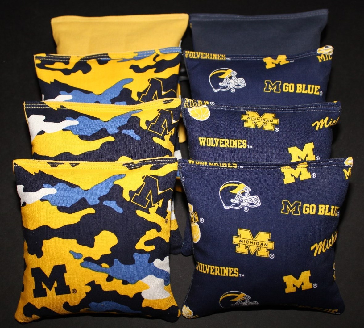 8 Cornhole Bean Bags made w University of MICHIGAN WOLVERINES Camo & Blue Fabric