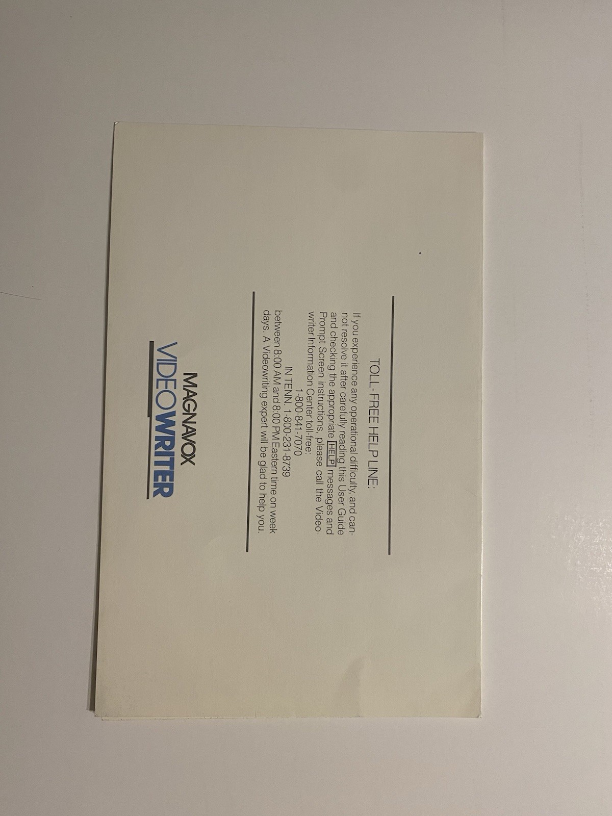 1985 MAGNAVOX VIDEOWRITER Word Processor USER'S MANUAL AND PULL OUT GUIDE