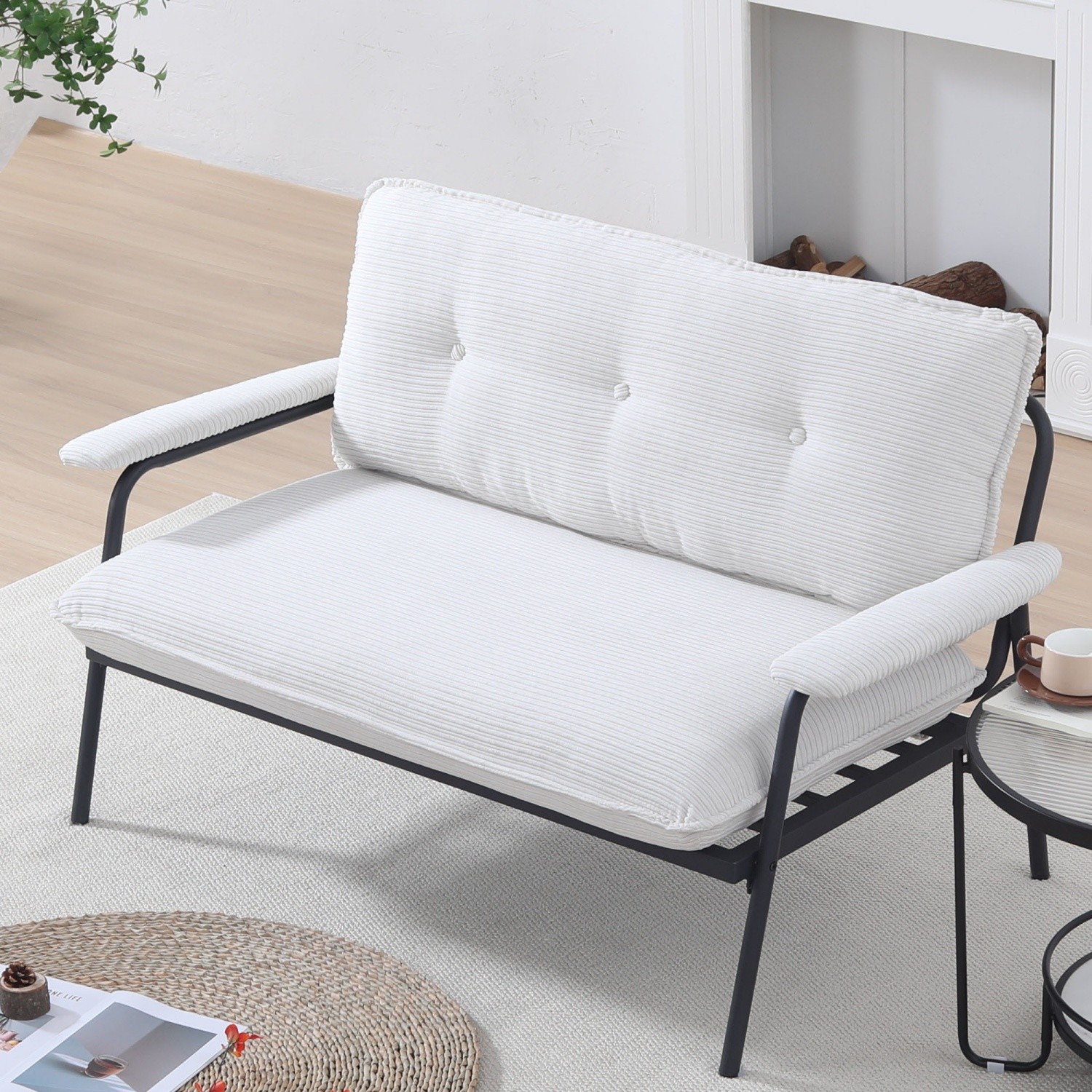 Modern Loveseat Sofa Couch 2 Seater Upholstered Sofa Couch w/ Black Metal Frame