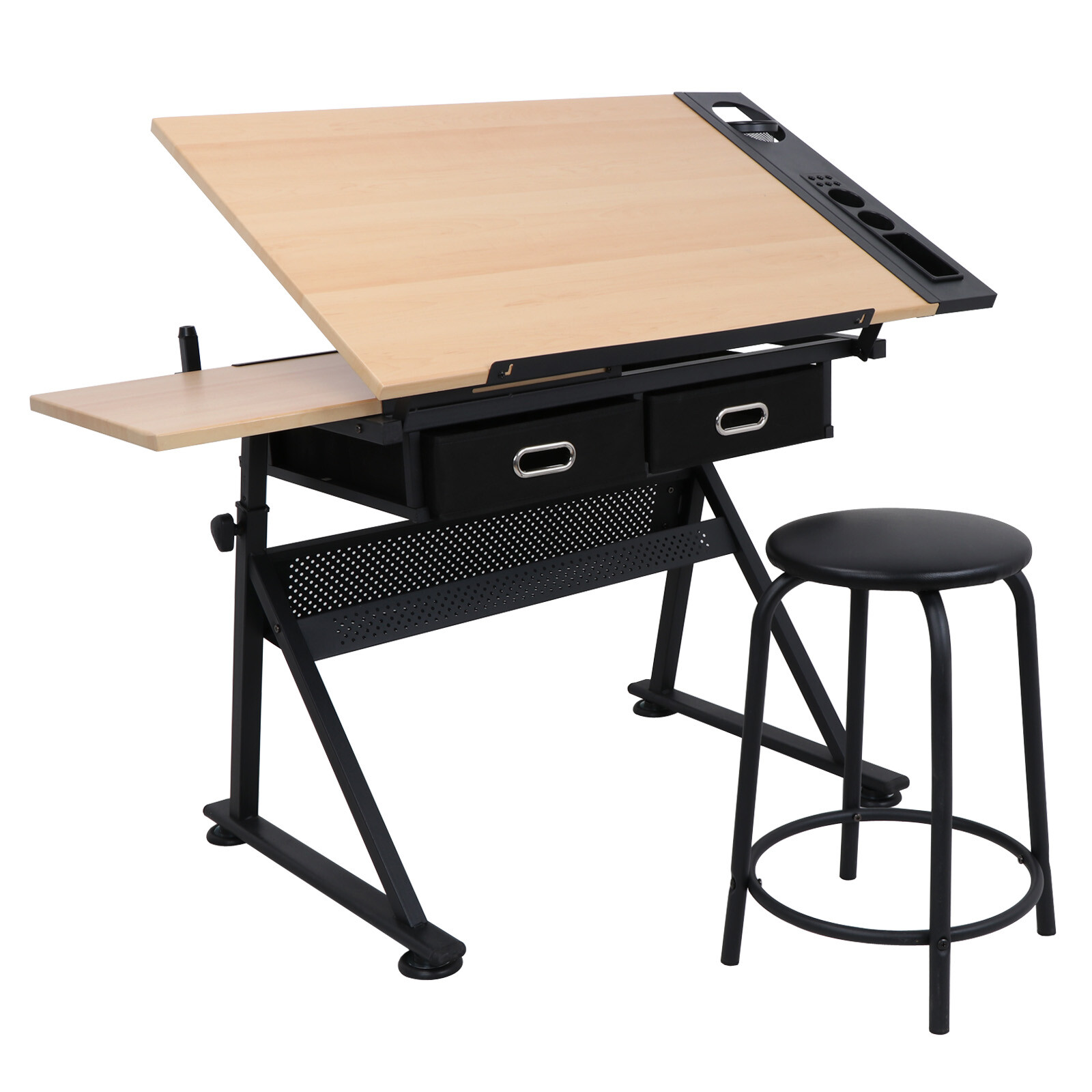Drafting Table Art Artist Desk Drawing Table Adjustable Tilted Tabletop w/Stool