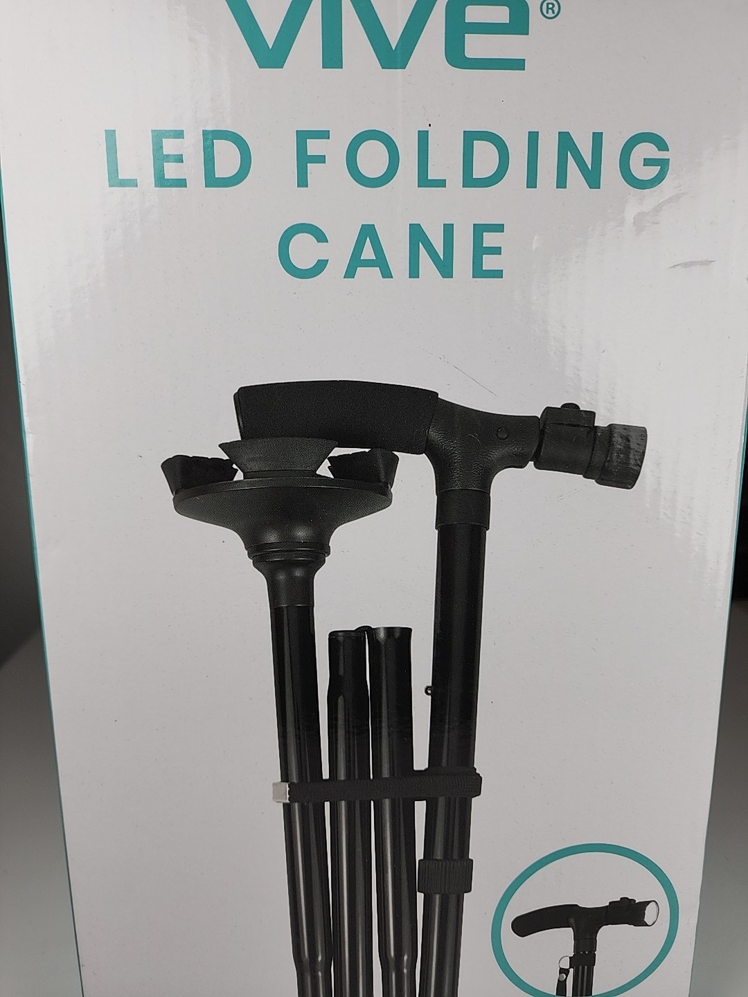 Vive Folding Walking Cane Black LED LIGHT ON HANDLE