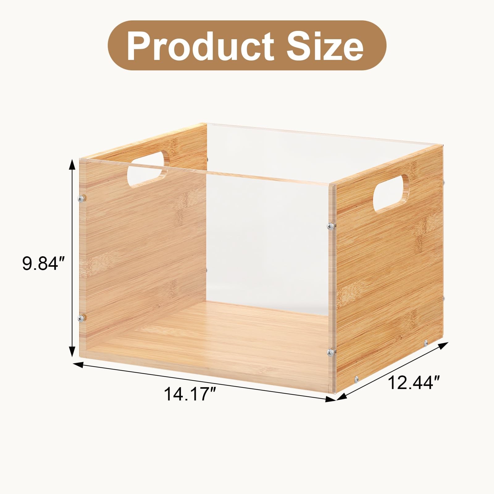 Clear Acrylic File Box Organizer, Bamboo Hanging Folder Storage Boxes, Filing...