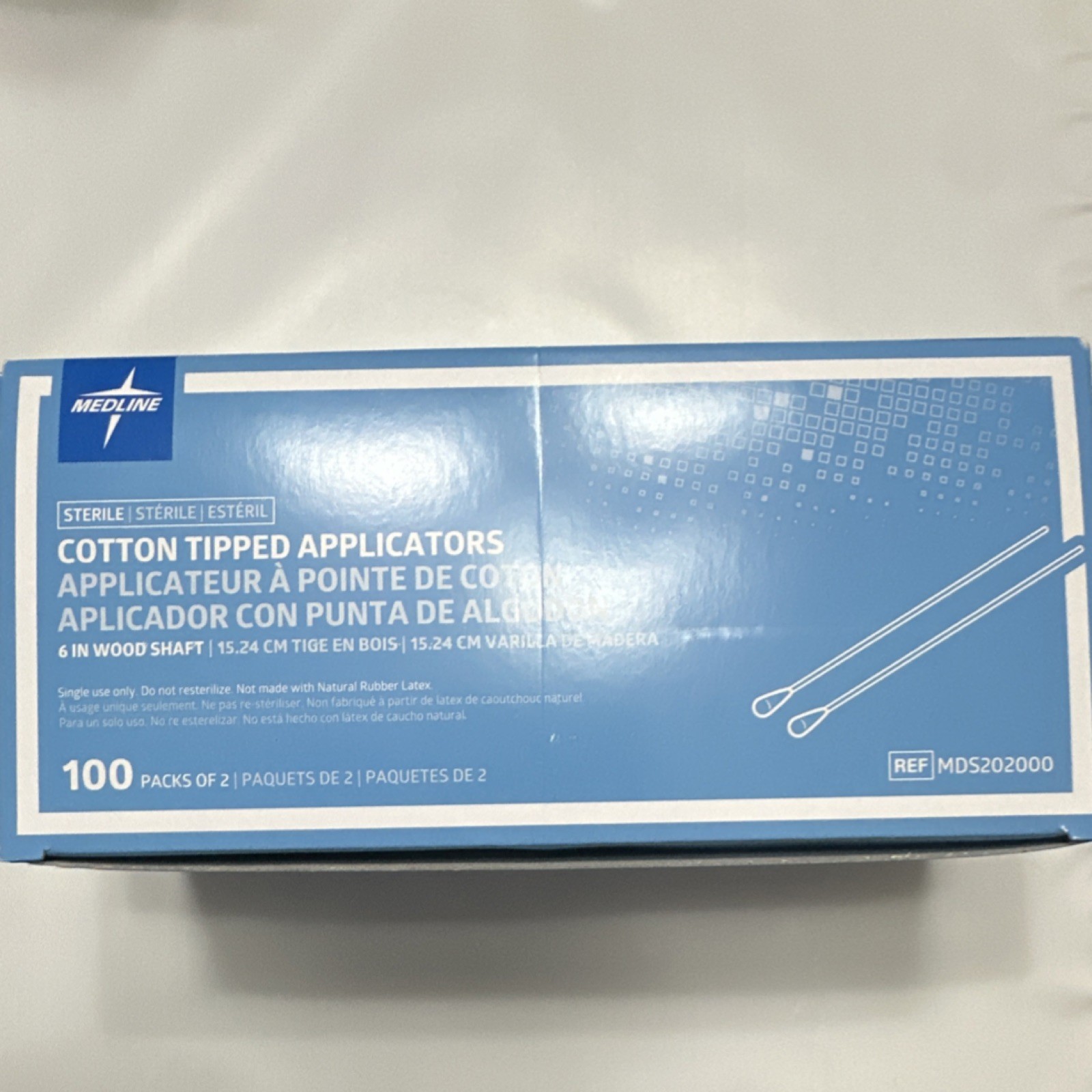 Medline Sterile Cotton Tipped Applicators 6 in Wood Shaft 100 Packs MDS202000