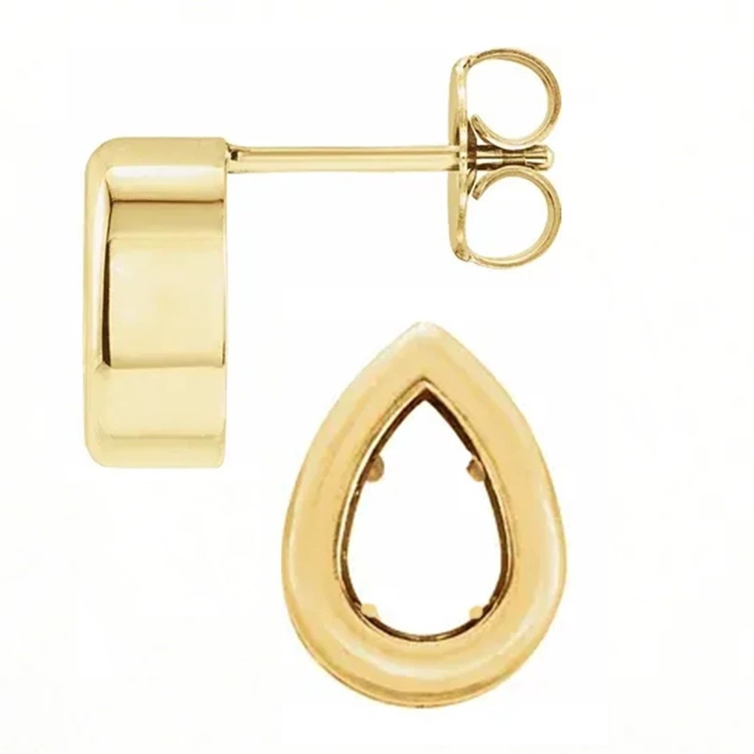 Earring Mountings Pear Cut 14K Yellow Gold Back Set Bezel Friction Post - 1 Pair