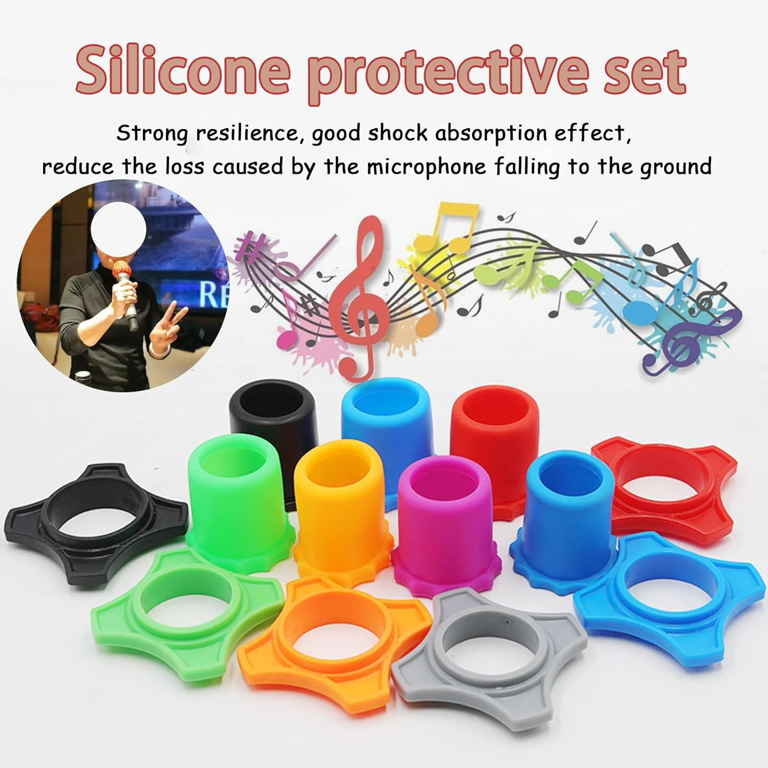 4 Set Black Wireless Handheld Microphone Protection Kit - Shakeproof Anti-Rollin