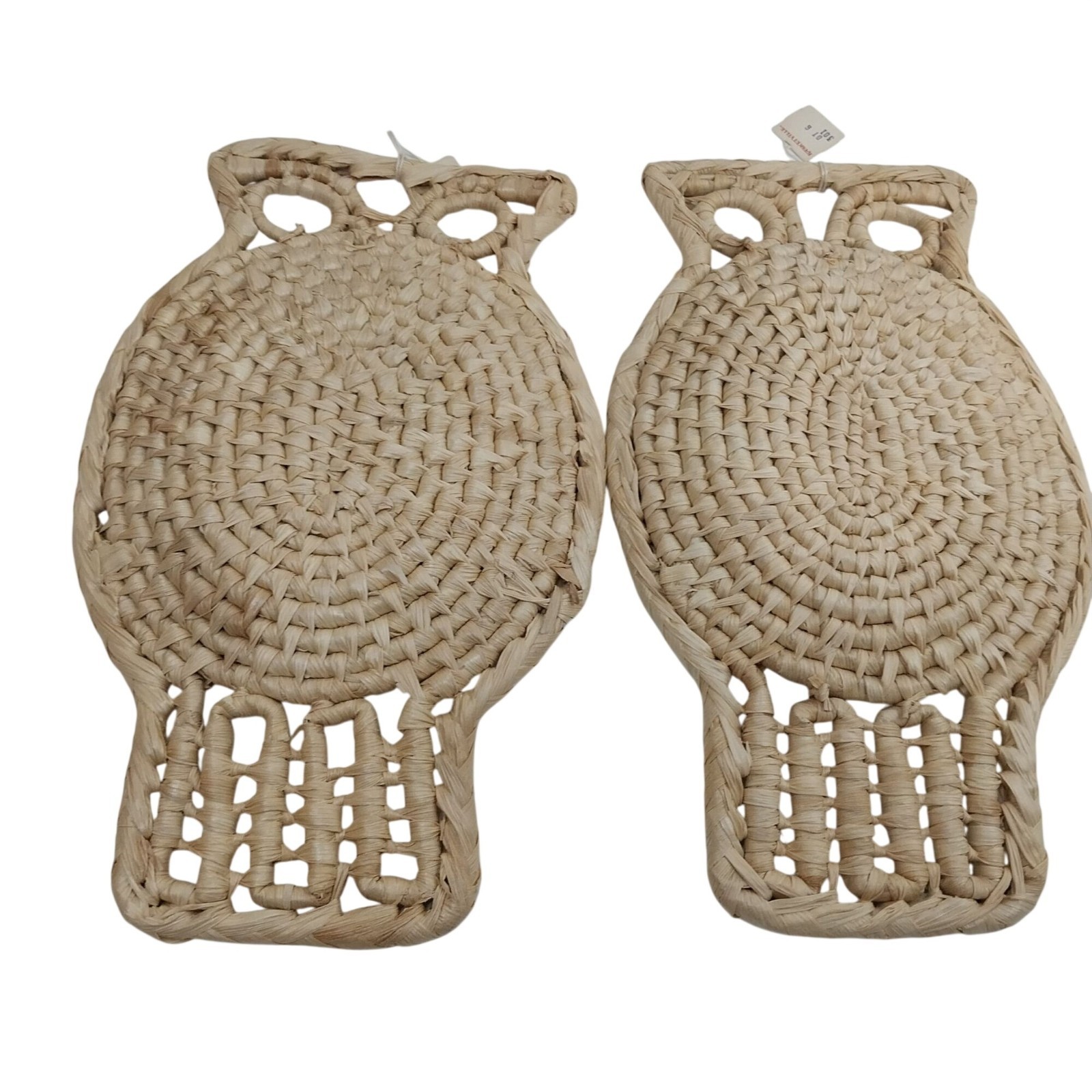 Rustic Straw Owl Baskets Wall Hanging Trivets Boho Chic