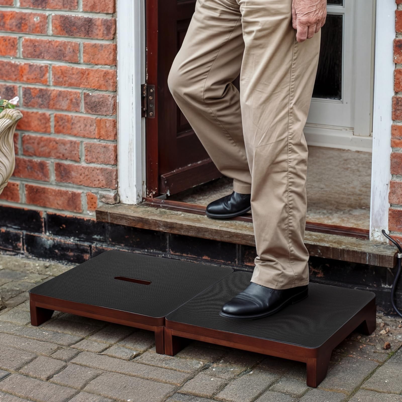 Extra Wide 31.4" Wooden Step Stool – 2 Pack One 3.5 Inch, Walnut Finish