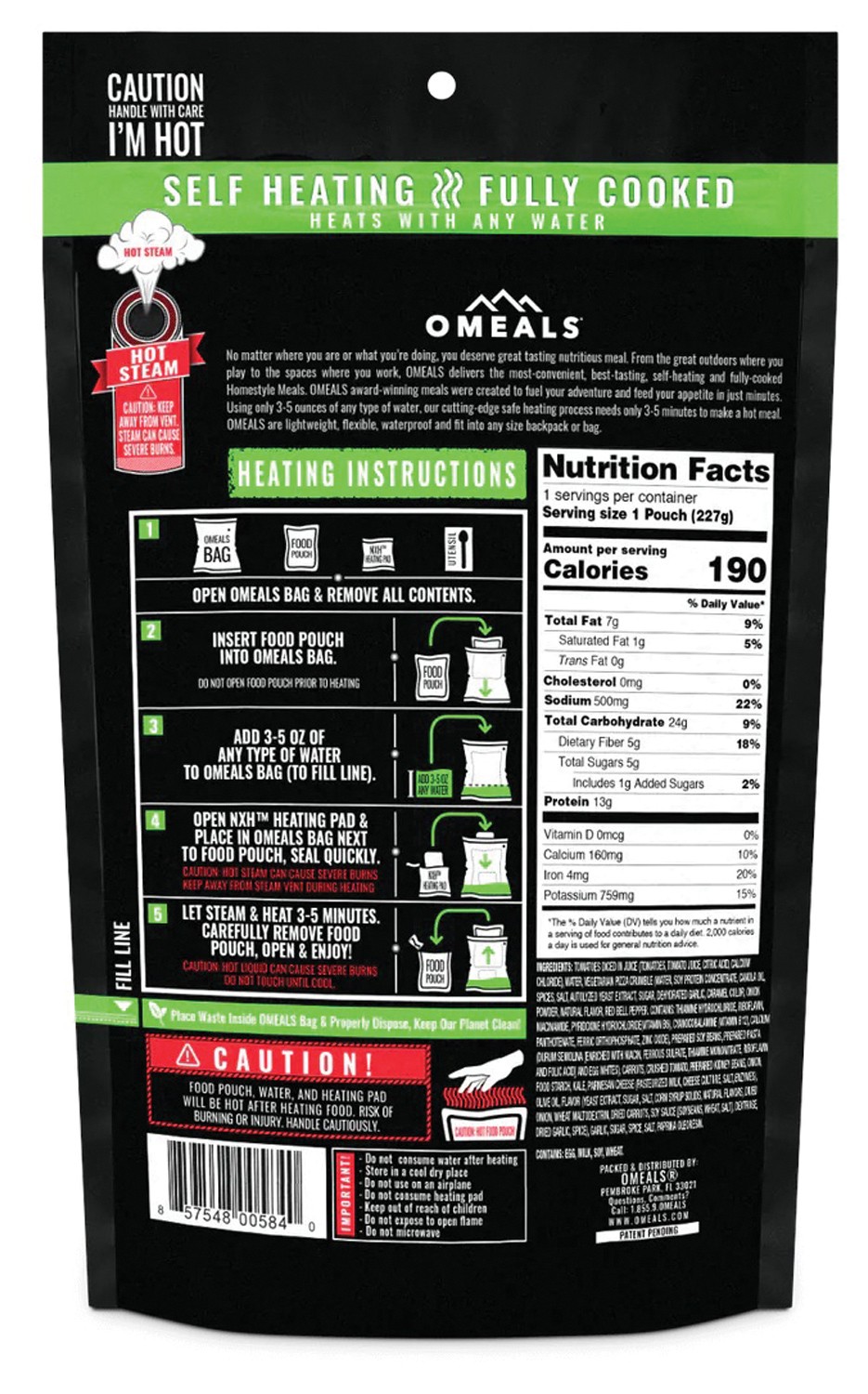 Omeals Homestyle Pasta Fagioli Ready-to-Eat Meal | Shelf-Stable, Self-Heating,