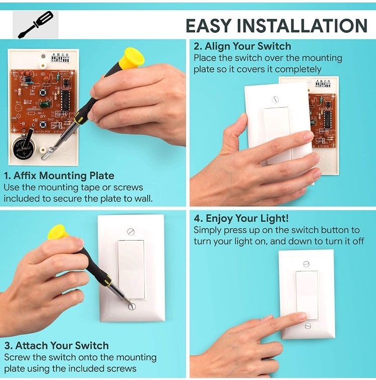 EASY Wireless Remote Control Light Switch + Socket Cap Turns On & Off 4 Channels