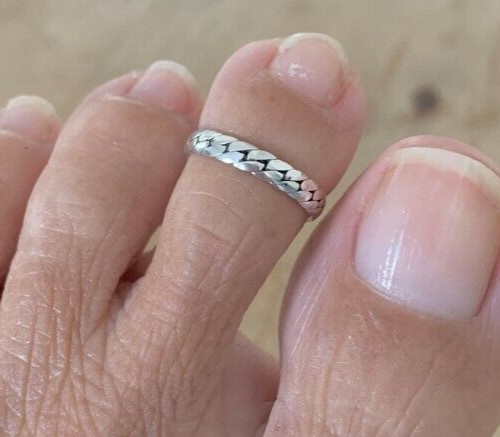 Solid Metal 925 Silver Women's Classic Adjustable Toe Ring 14k White Gold Plated
