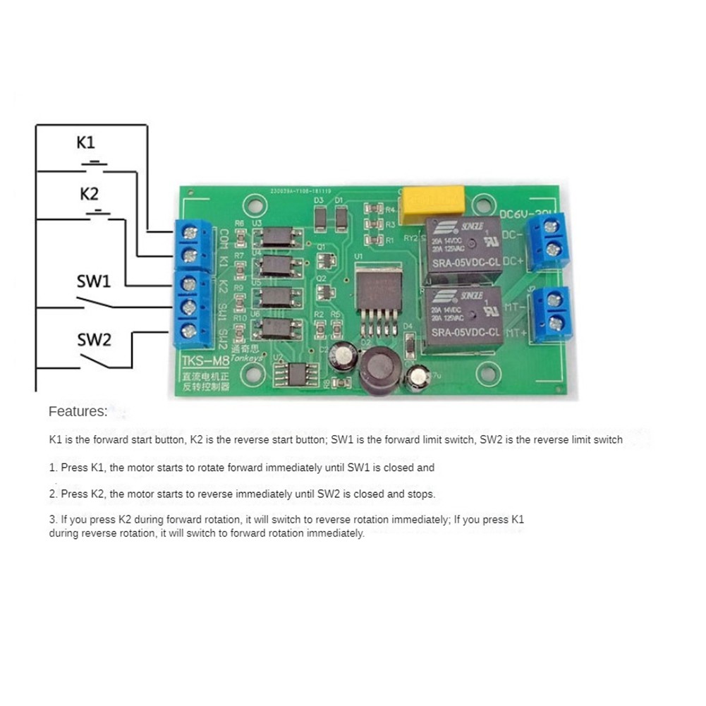 DC 6V 12V 24V DC Motor Forward and Reverse Controller 20A High Current with1848