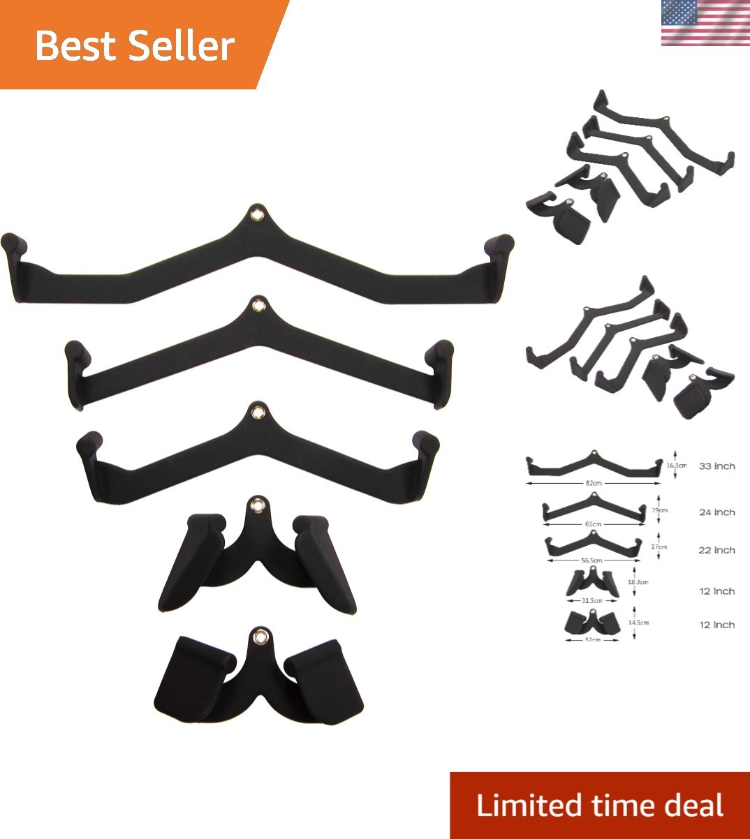 Alloy Steel Cable Attachments Combo - 5-Piece for Targeted Muscle Isolation
