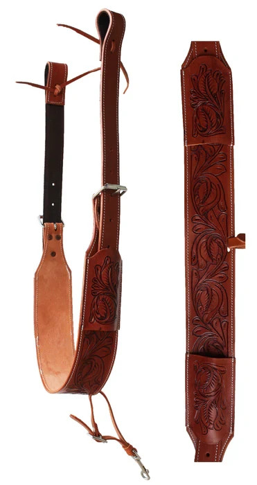 Horse Western Floral Tooled Leather Girth Rear Flank Saddle Cinch Billets