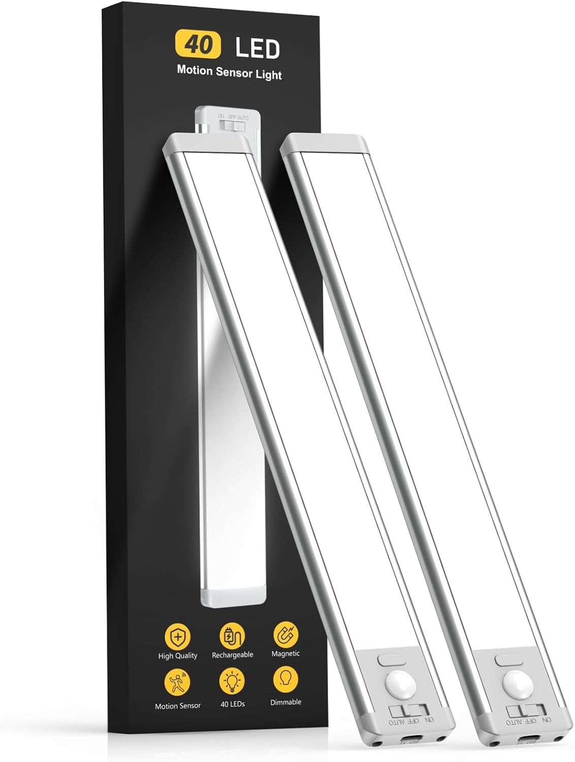 10 Inch Under Cabinet Light MCGOR 2 Pack Motion Sensor Rechargeable Dimmable
