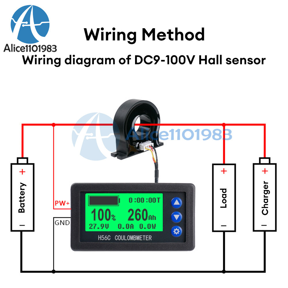 DC 9-100V 50-400A Battery Hall Coulometer Voltmeter Ammeter Coulomb Meter