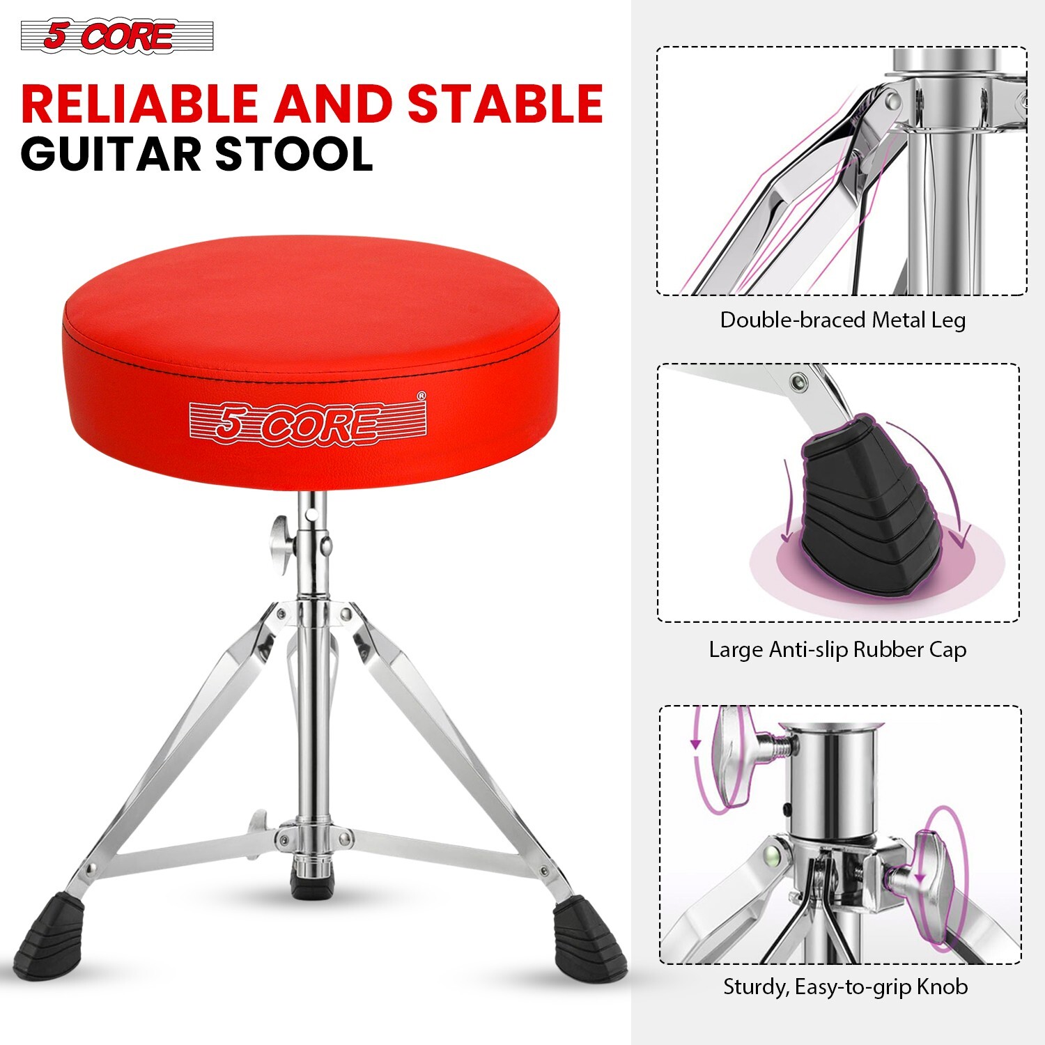 5Core Drum Throne Padded Adjustable Guitar Stool Drummer Seat for Adults & Kids