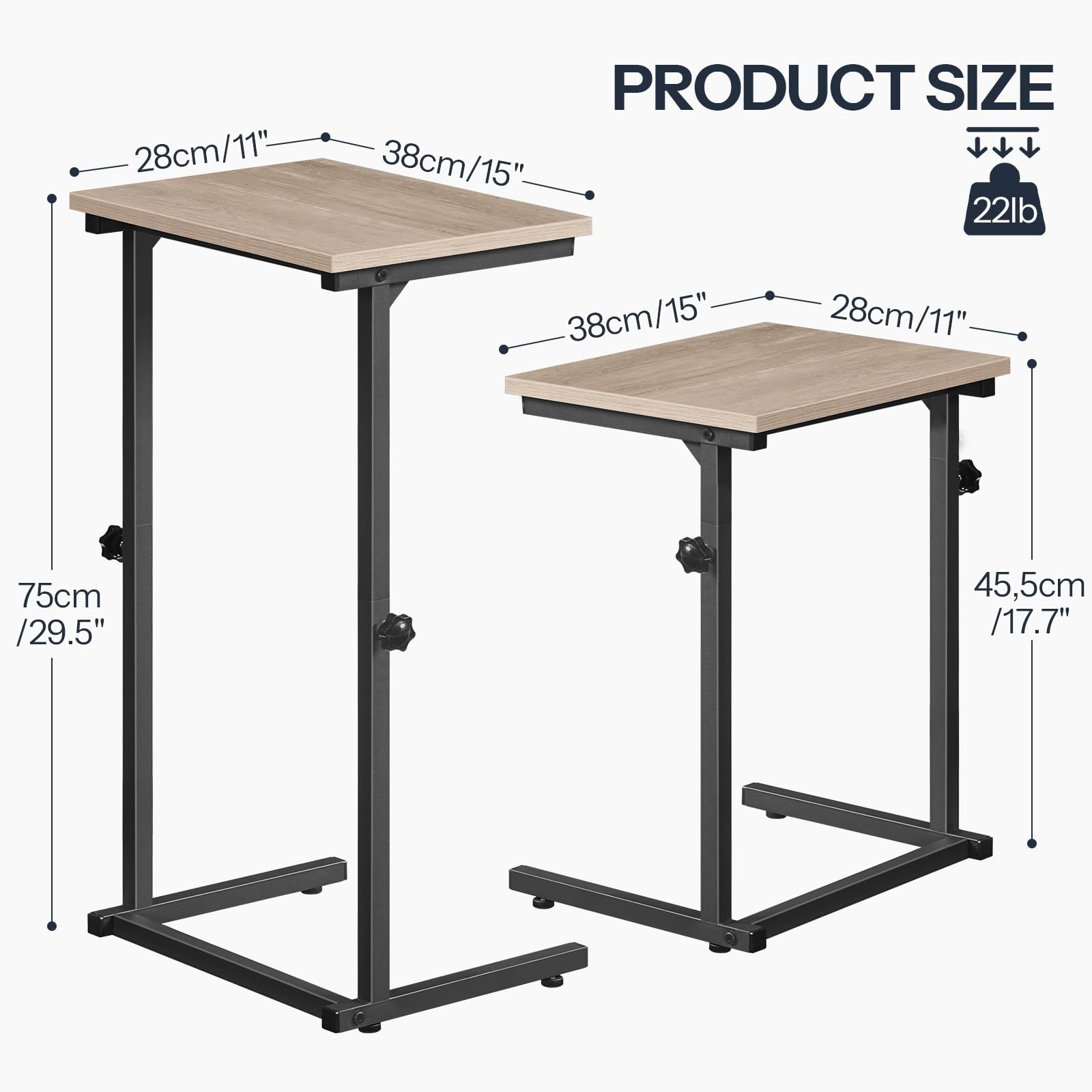 C Shaped End Table, Adjustable Height Side Table for Sofa, Couch Table for Sm...