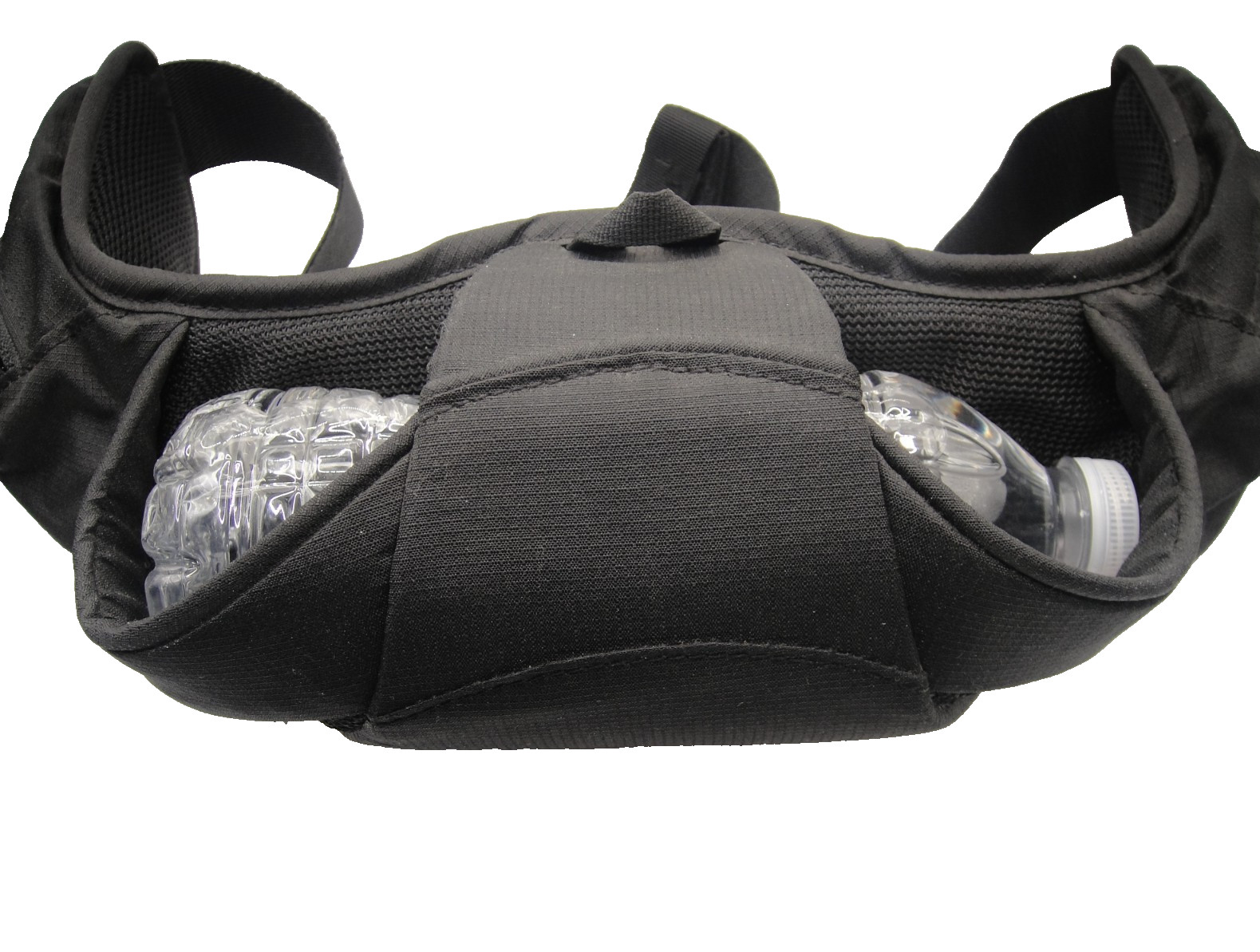 NATHAN Running Belt Fanny Pack Horizontal Bottle Holder 2 Zipper Pockets Black