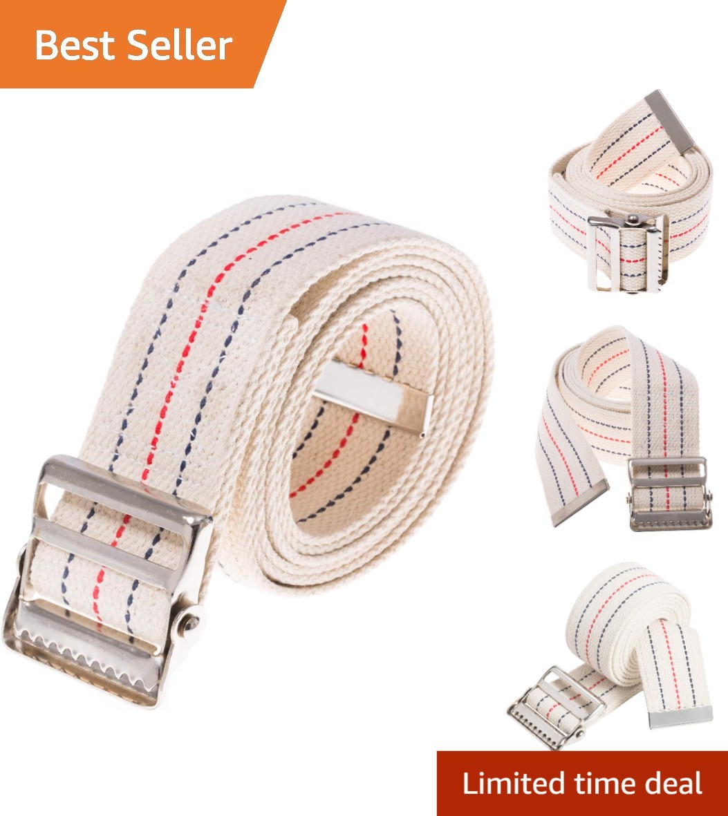 Transfer and Gait Belt with Metal Buckle 60 Inches Beige Stripes
