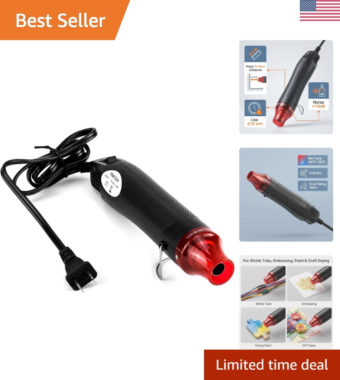 Efficient 300W Mini Heat Gun with Stand for Epoxy Resin & Shrink Tubing
