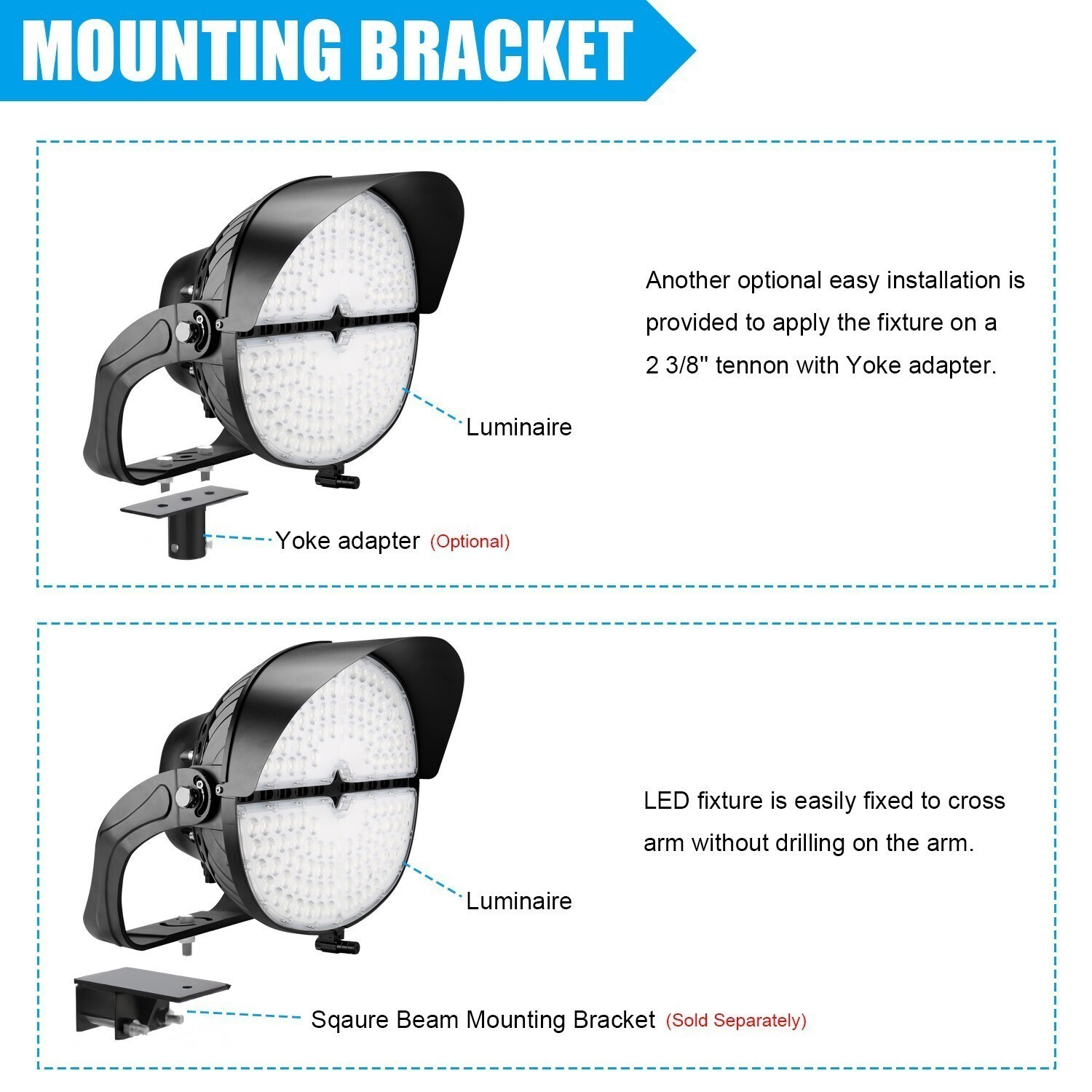 5700K Very Bright LED Stadium Light 500W Sport Lamp Floodlight 200V to 480V IP65