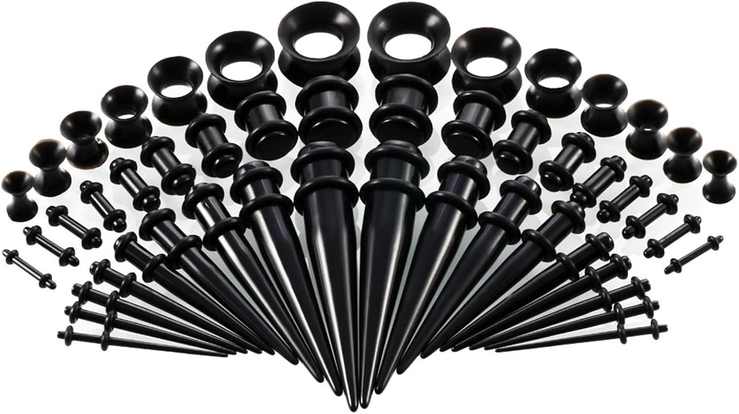 Black Acrylic Ear Stretching Kit 14G-00G Tapers Plugs Set 50 Pcs