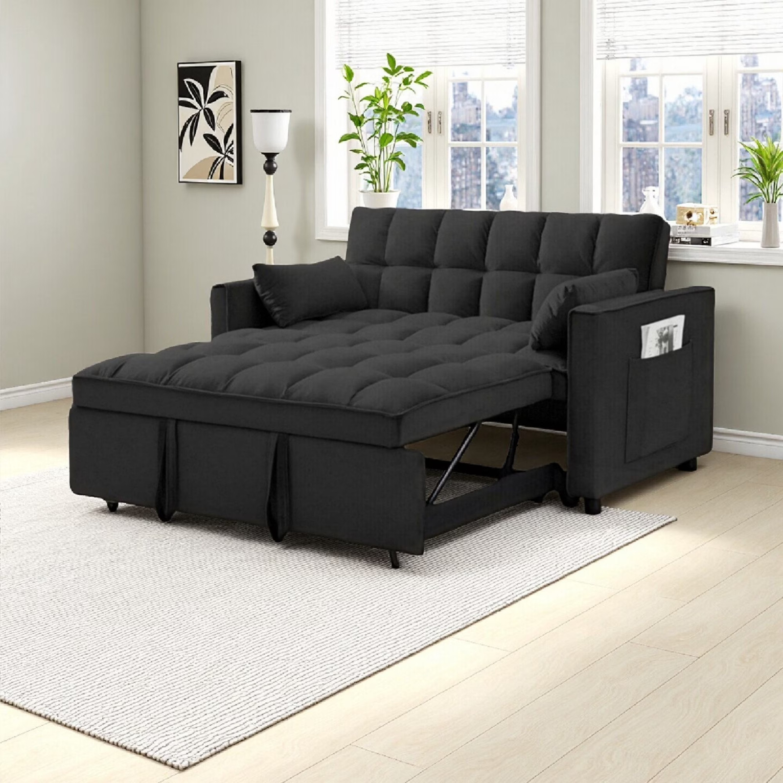 3 in 1 Convertible Sleeper Sofa Bed, Velvet Pull Out Futon Couch